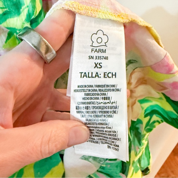 FARM Rio Linen Blend Tie-Strap Sweetheart Babydoll Midi Dress Size XS NEW - Picture 6 of 11